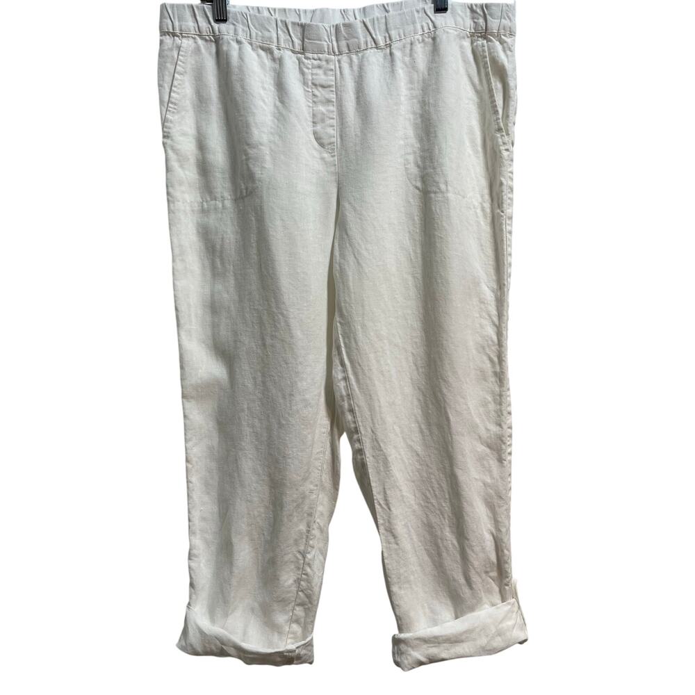 Pure J. Jill 100% Linen White Cargo Elastic Waist Pant Women's Sz Large